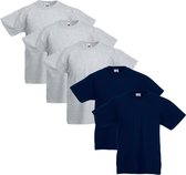 Fruit of the Loom Kinder t-shirts origineel grijs/marineblauw maat 128 5 st