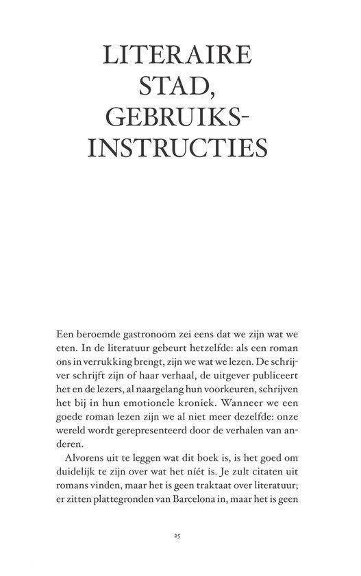 Pagina met tekst uit 'Het Barcelona van Carlos Ruiz Zafón', met de titel 'Literaire stad, gebruiksinstructies'.