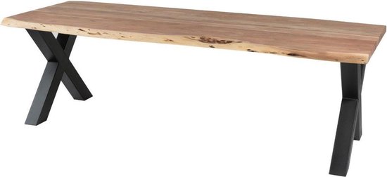 Industriële Eettafel – Boomstamtafel – Acacia hout – 100x260x79 cm – X poot