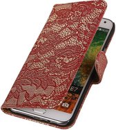 Samsung Galaxy E7 - Lace Bloem Design Rood - Book Case Wallet Cover Hoesje
