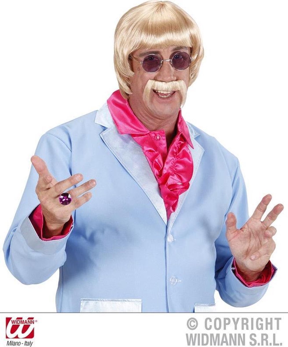 pruik popster 60s blond met snor en bril