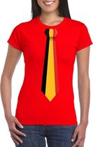 Rood t-shirt met Belgie vlag stropdas dames -  Belgie supporter XS