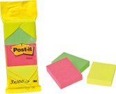Post-it Notes, ft 38 x 51 mm, 100 vel, blister van 3 blokken in neon geel, roze en groen - Post-it Sticky Notes