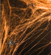 Halloween Oranje spinnenweb decoratie met 2 spinnen - Halloween/horror decoratie/versiering - Spinnenwebben
