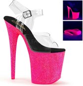 Pleaser Sandaal met enkelband, Paaldans schoenen -37 Shoes- FLAMINGO-808UVG Paaldans schoenen Roze/Transparant