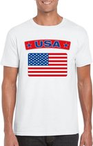 T-shirt met USA/ Amerikaanse vlag wit heren XXL