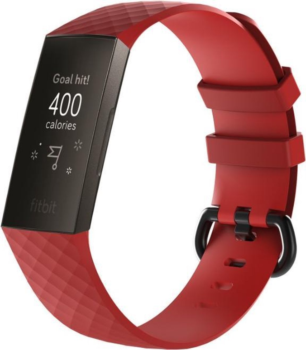 KELERINO. Siliconen bandje geschikt voor Fitbit Charge 3 / Charge 4 Rood - Large