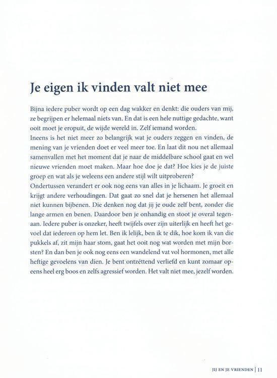 Tekstpagina over de uitdagingen van de puberteit en het vinden van jezelf.