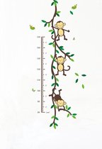 Muursticker -  XL –  Meetsticker – Jungle Zoo – 3 Apen aan tak met bladeren - Vrolijke dieren – Slaapkamer – Babykamer – Kinderkamer – Woonkamer (120cm x 90 cm)