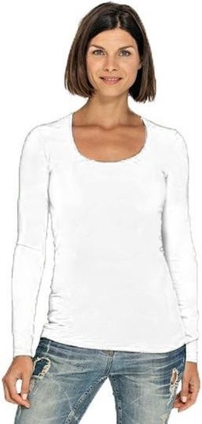 Bodyfit dames shirt lange mouwen/longsleeve wit - Dameskleding basic shirts XL (42)