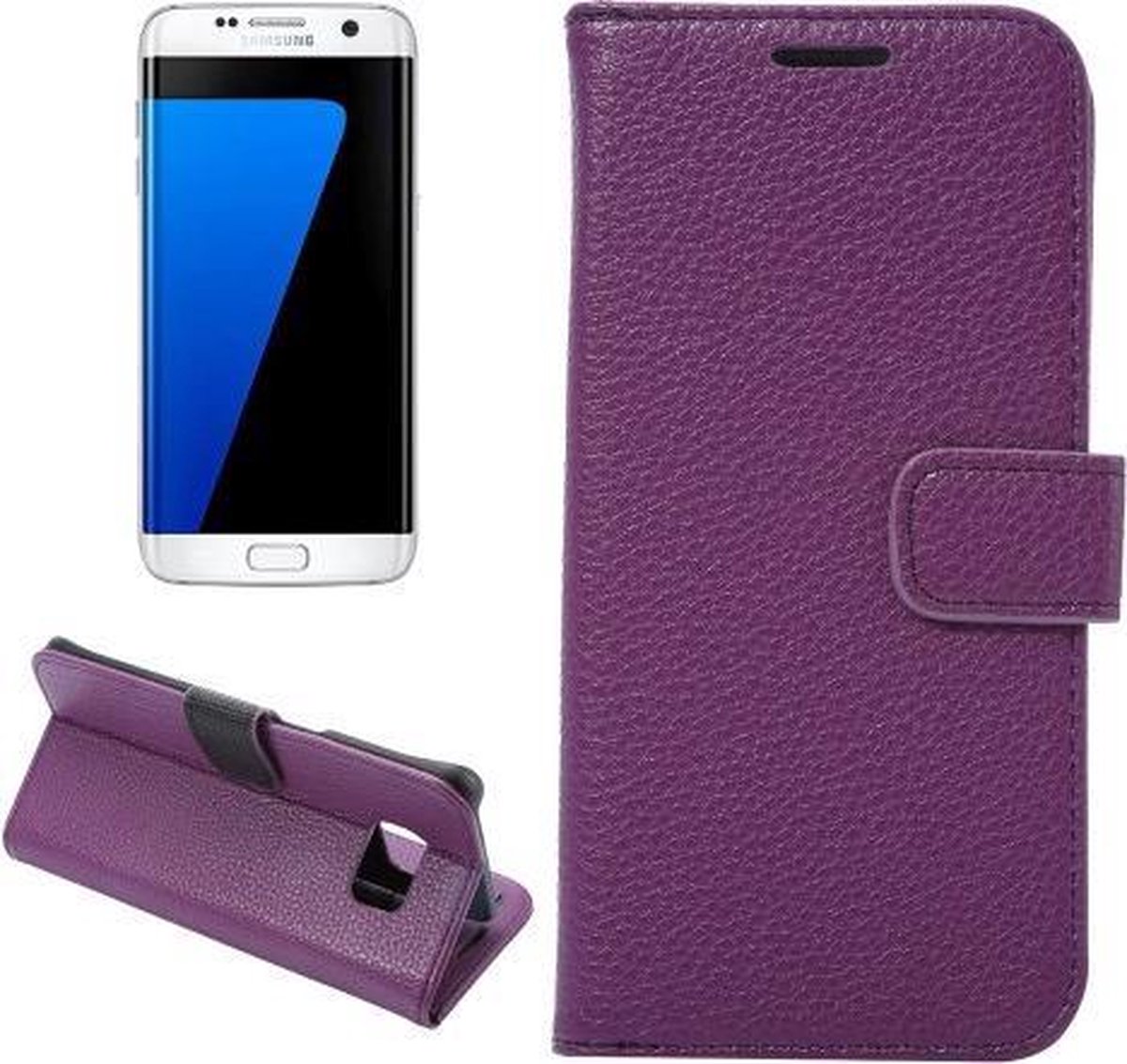 Lychee Grain Wallet case hoesje Geschikt voor: Samsung Galaxy S7 edge paars