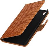 Bruin Slang booktype wallet cover - telefoonhoesje - smartphone hoesje - beschermhoes - book case - hoesje voor LG Joy