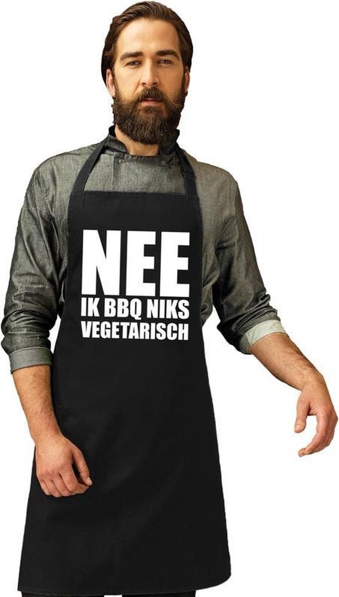 Nee Niks vegetarisch barbecueschort/ keukenschort zwart heren