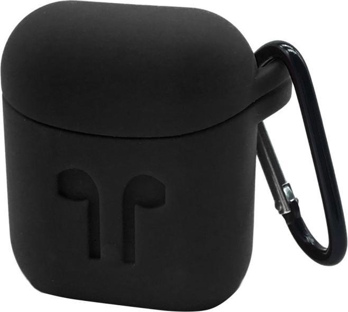 Voor Apple AirPods draagbare draadloze Bluetooth koptelefoon siliconen beschermende doos iPhone anti-verloren Dropproof opslag tas met Hook(Black)