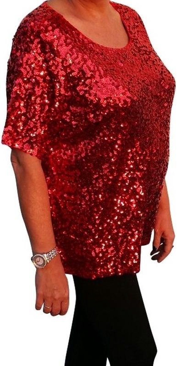 Grote maten rode glitter pailletten disco shirt dames XL | bol.com