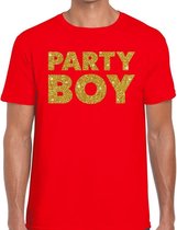 Party Boy gouden glitter tekst t-shirt rood heren - heren shirt Party Boy L