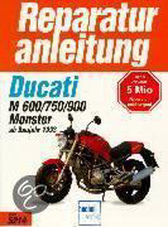 Reparatiehandleiding Ducati M 600/750/900 Monster, vanaf 1993. Rode motorfiets op de cover.