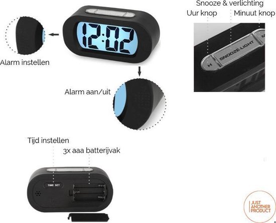JAP AP17 digitale wekker - Stevige alarmklok - Met snooze en verlichtingsfunctie - Beschermhoes van rubber - Zwart - JustAnotherProduct