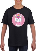Kinder t-shirt zwart met vrolijke eenhoorn print - eenhoorns shirt M (134-140)