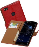 Zakelijke Book Case Telefoonhoesje Geschikt voor de Huawei P10 - Portemonnee Hoesje - Pasjeshouder Wallet Case - Rood