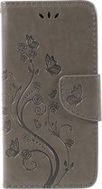 Shop4 - LG Q6 Hoesje - Wallet Case Vlinder Patroon Grijs