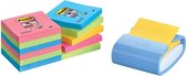 Pro Color Z-Notes dispenser, Periwinkle color + 12 Post-it® Super Sticky  Z-notes, Kleurenset Rio en Bangkok, 90 blaadjes