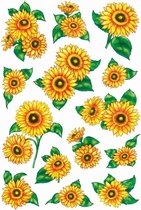 84x Zonnebloemen stickers met glitters - kinderstickers - stickervellen - knutselspullen