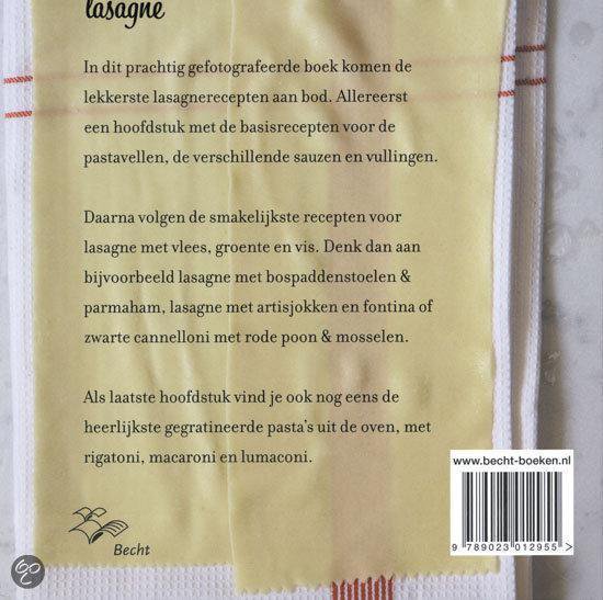 Tekst over lasagne recepten in een boek.