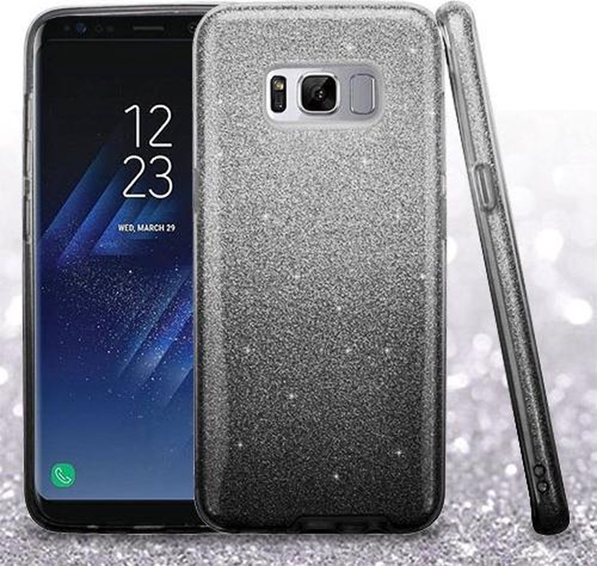HB Hoesje Geschikt voor Samsung Galaxy S8 - Glitter Back Cover - Zwart en Zilver