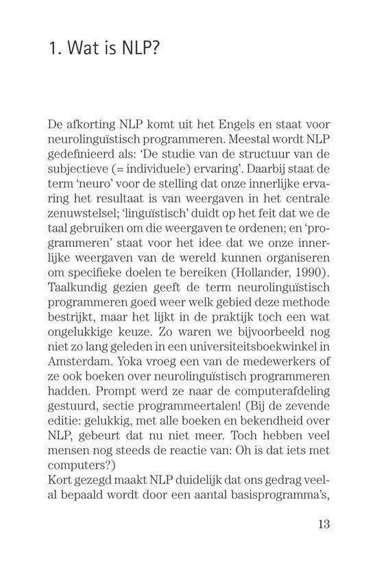 Pagina met titel '1. Wat is NLP?' en tekst over neuro-linguïstisch programmeren.