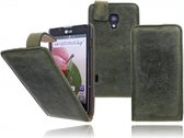 Devills Khaki LG Optimus L7 2 Lederen Flip case case Telefoonhoesje