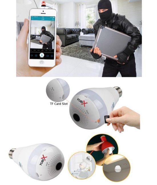 Spy Ip camera beveiliging lamp Wifi draadloos 64GB bol