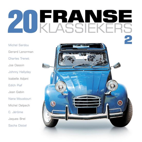 Boekhoes met tekst '20 Franse Klassiekers 2' en een blauwe Citroën 2CV auto.