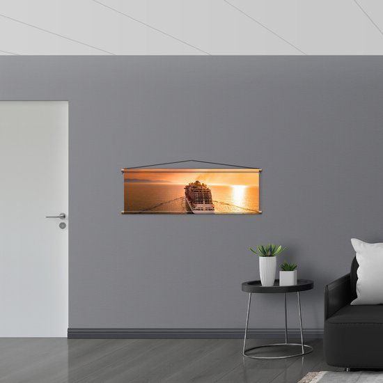 WallClassics - Affiche Textile - Bateau de Croisière sur Water au Doux Coucher de Soleil - 120x40 cm Photo sur Textile
