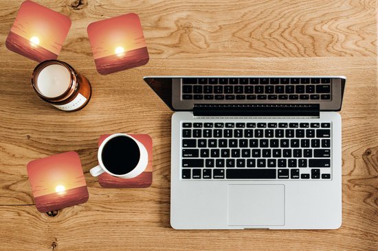 Sous-verres -verres - Mer - Soleil - Oranje - 10x10 cm - 6 pièces