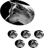 Onderzetters voor glazen - Rond - Wilde dieren - Wolf - Zwart - Wit - 10x10 cm - Glasonderzetters - 6 stuks