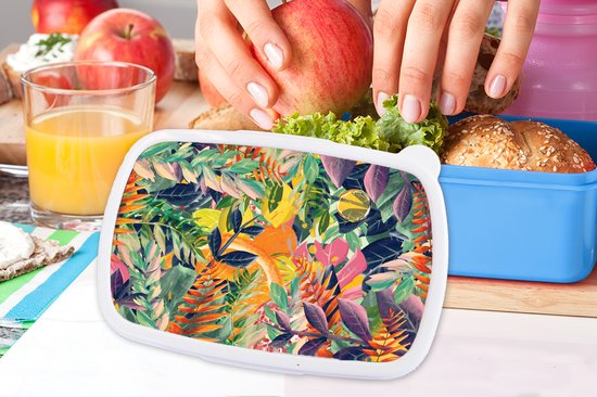 Lunch box Blauw - Lunch box - Boîte à pain - Fleurs - Jungle - Tropical - 18x12x6 cm - Enfants - Garçon