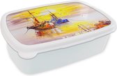 Broodtrommel Wit - Lunchbox - Brooddoos - Schilderij - Boot - Water - Olieverf - 18x12x6 cm - Volwassenen