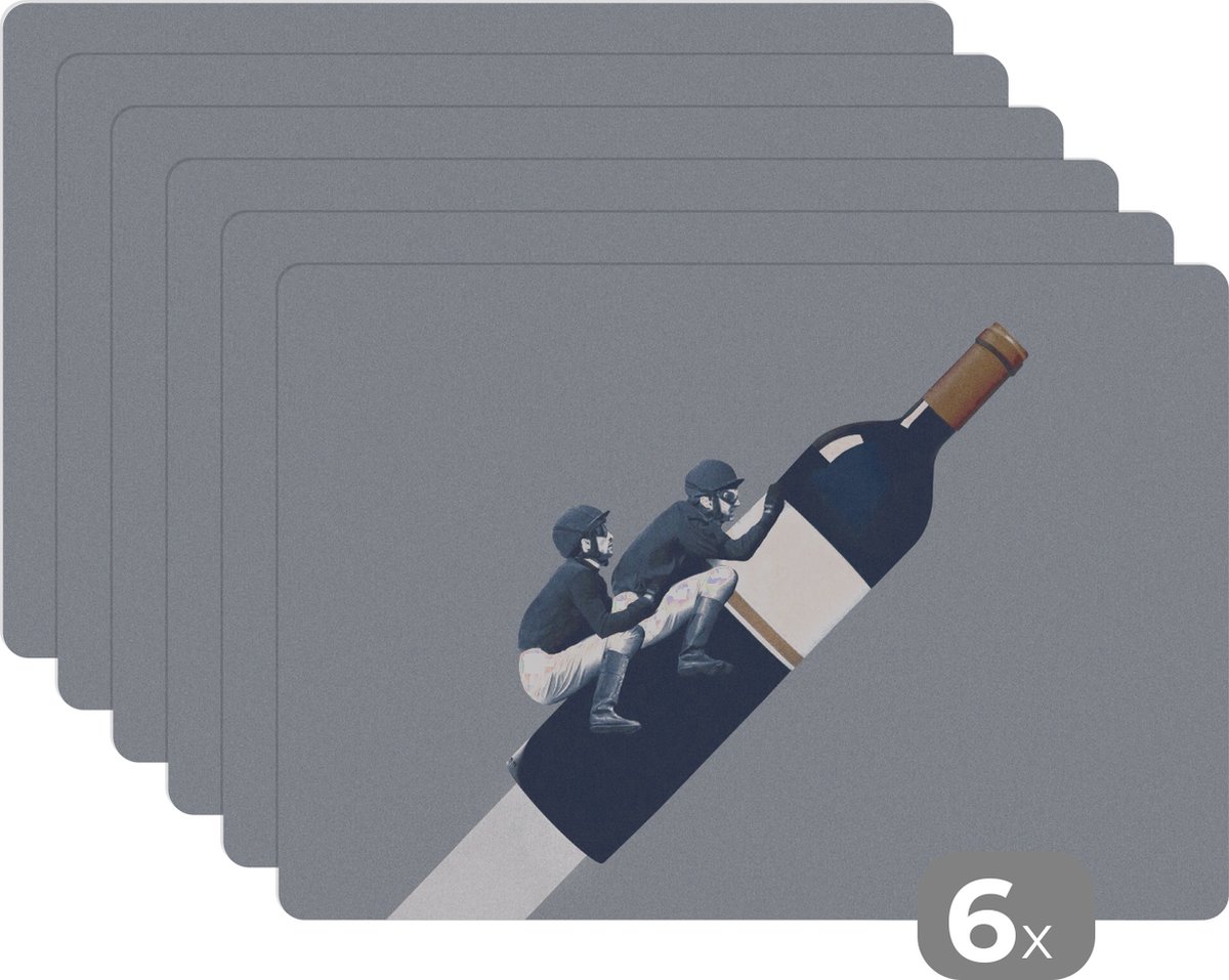 Placemat - Mannen - Wijnfles - Vintage - Placemats - 45x30 cm - Placemats - 6 stuks