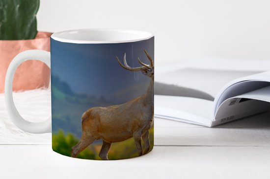 Mug - Tasse à café - Cerf - Berg - Herbe - Coucher de soleil - Animaux - Nature - Tasses - 350 ML - Tasse - Tasses à café - Tasse à thé