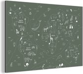 Wanddecoratie Metaal - Aluminium Schilderij Industrieel - Kaart - Wereld - Kinderen - Groen - 180x120 cm - Dibond - Foto op aluminium - Industriële muurdecoratie - Voor de woonkamer/slaapkamer