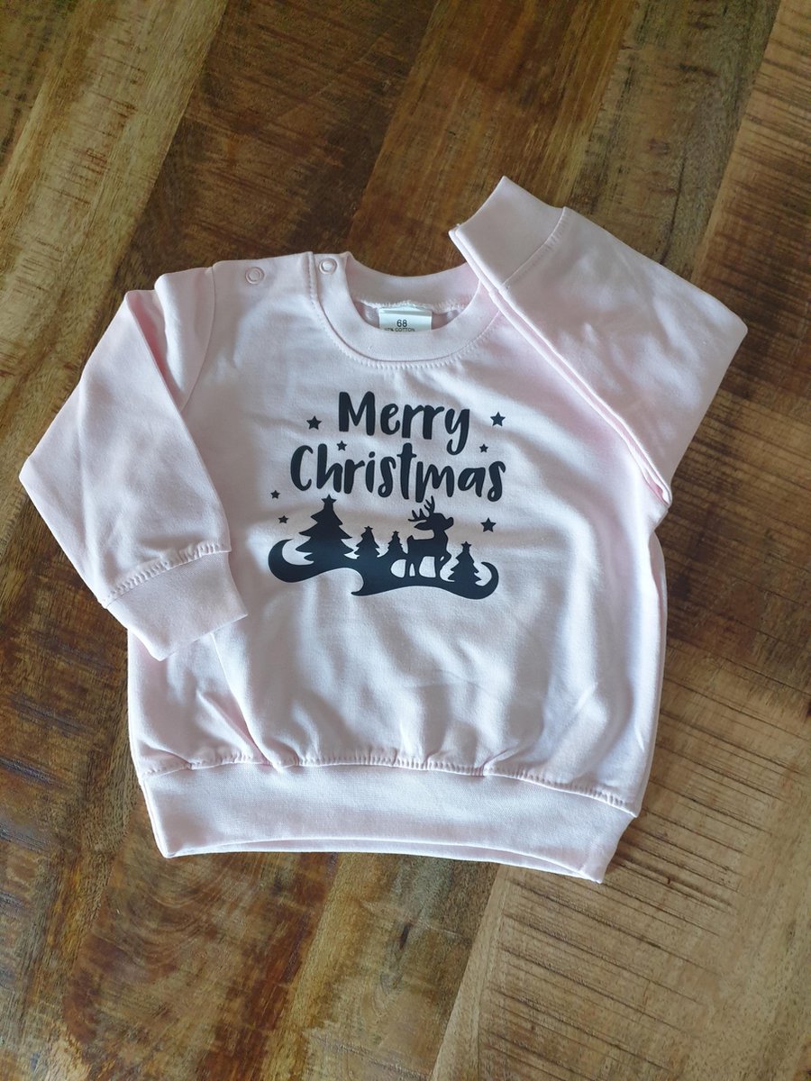 Trui Merry Christmas maat 56 roze