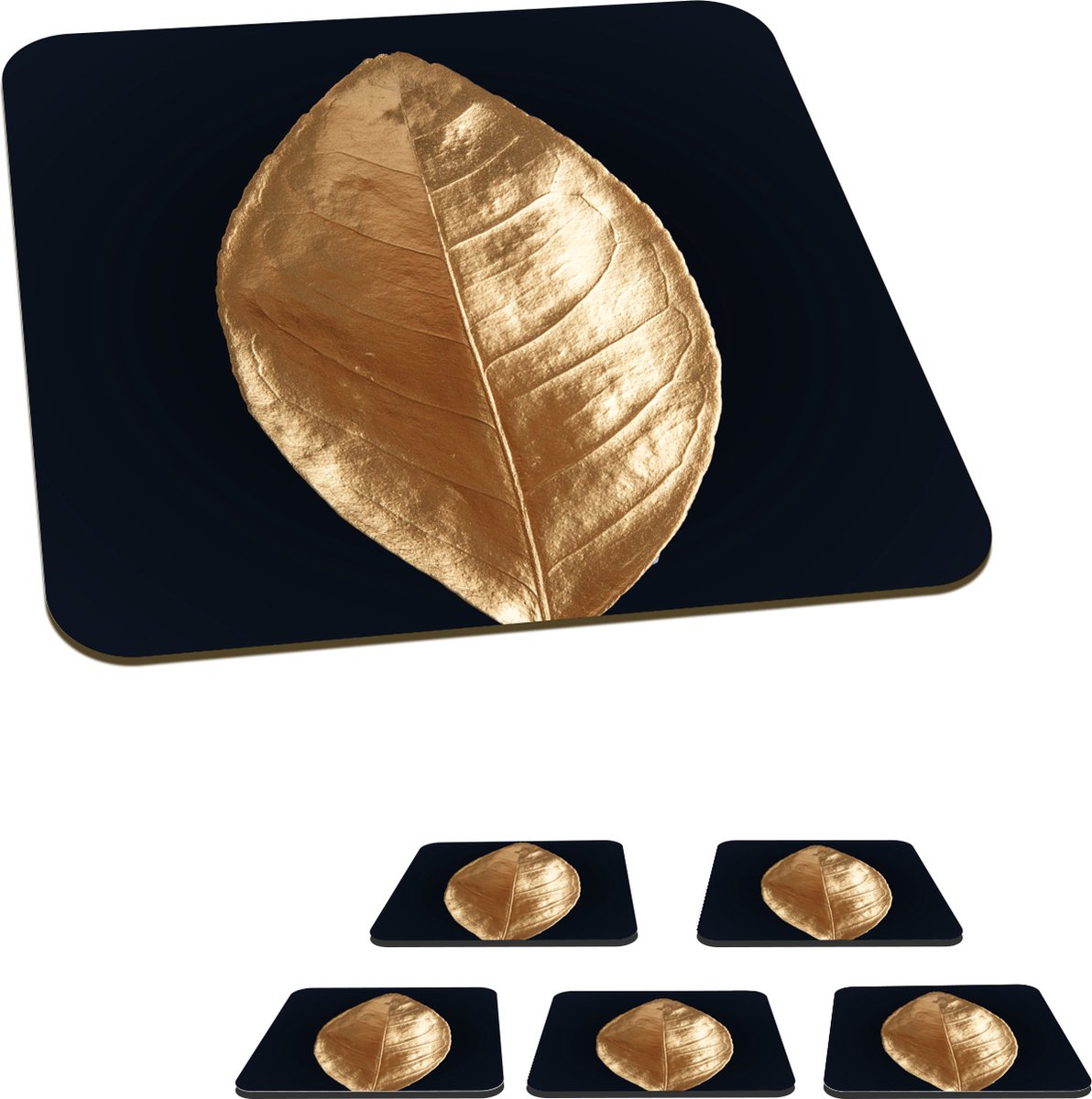 Onderzetters voor glazen - Bladeren - Luxe - Goud - 10x10 cm - Glasonderzetters - 6 stuks
