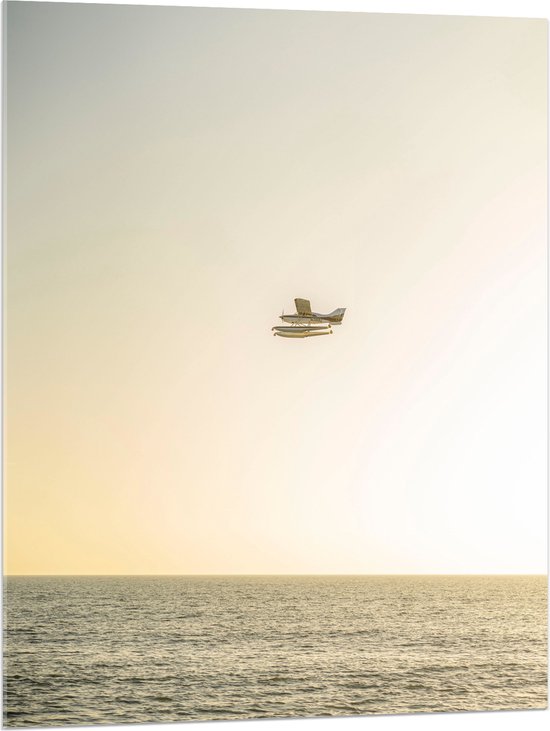 WallClassics - Acrylglas - Klein Vliegtuig boven het Zeewater - 75x100 cm Foto op Acrylglas (Met Ophangsysteem)