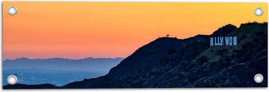 WallClassics - Tuinposter – Hollywood Sign met Zonsondergang - 60x20 cm Foto op Tuinposter  (wanddecoratie voor buiten en binnen)