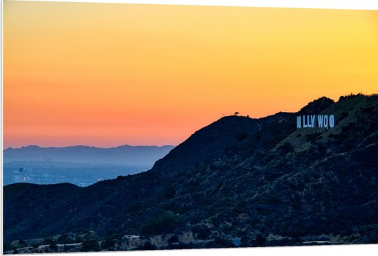 WallClassics - Plaque de Mousse PVC - Panneau Hollywood avec Coucher de Soleil - 120x80 cm Photo sur Plaque de Mousse PVC