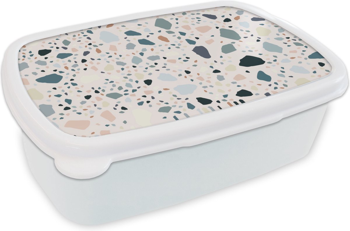 Broodtrommel Wit - Lunchbox - Brooddoos - Marmer - Stenen - Patronen - 18x12x6 cm - Volwassenen