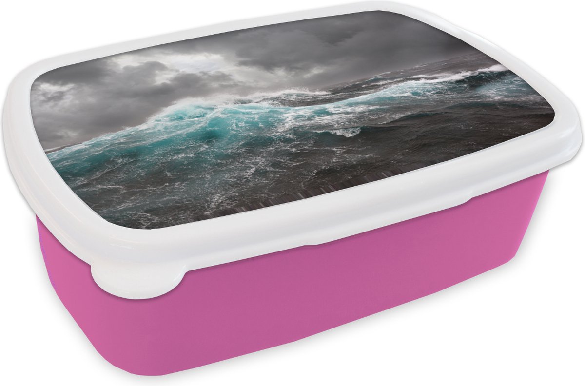 Broodtrommel Roze - Lunchbox - Brooddoos - Oceaan - Storm - Golf - 18x12x6 cm - Kinderen - Meisje