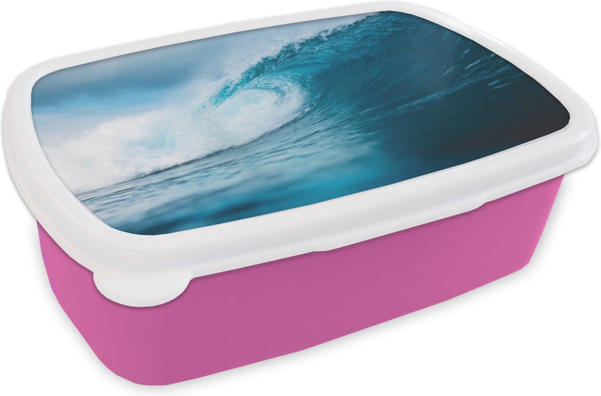 Broodtrommel Roze - Lunchbox - Brooddoos - Zee - Golf - Surfen - 18x12x6 cm - Kinderen - Meisje
