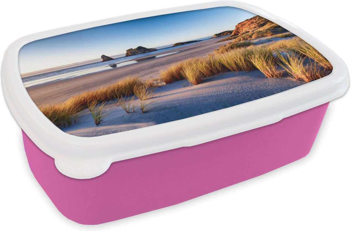 Broodtrommel Roze - Lunchbox - Brooddoos - Strand - Zee - Natuur - 18x12x6 cm - Kinderen - Meisje